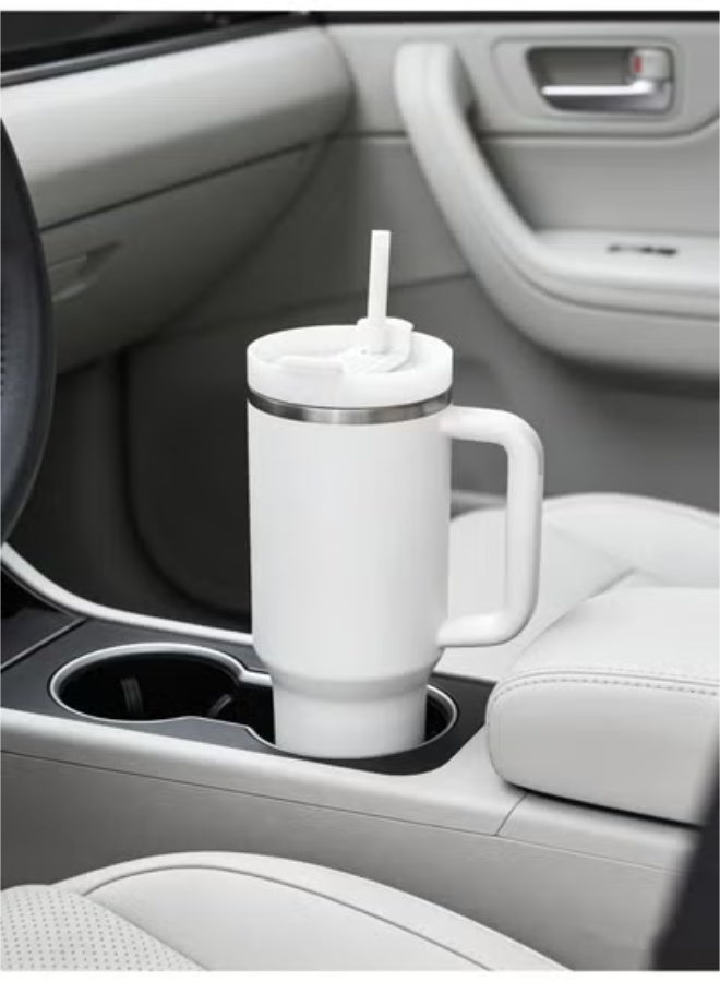 EXCLIFE Stainless Steel Vacuum Flask with Lid and Straw White - Image 3